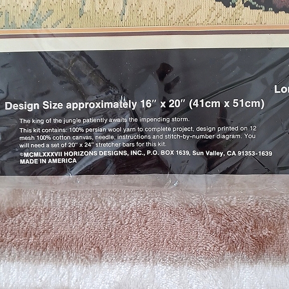 Vntg.NEW - MONARCH HORIZONS "The Lion" 16x20 Longstich Kit 100% Persian Wool - Picture 5 of 6